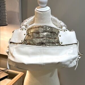 NWT NC FASHION White and Gold Sequin Crossbody Bag